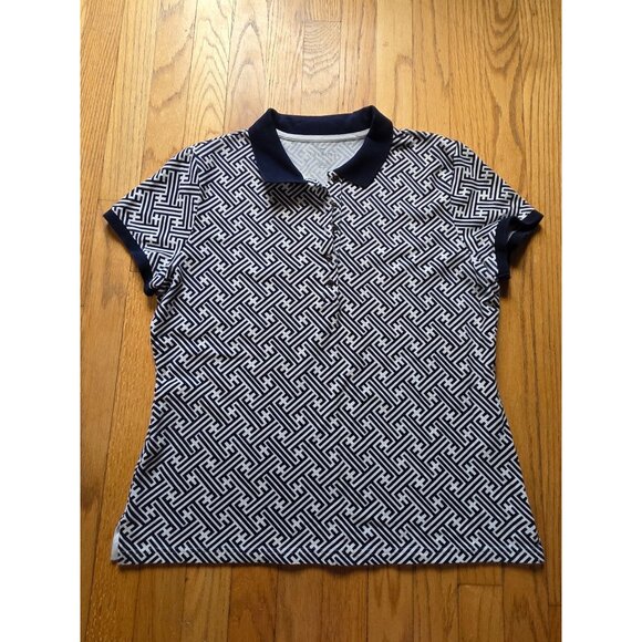 Talbots Womens Geometric Print Polo Shirt Size L Cotton & Modal - Picture 3 of 7